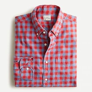 J. Crew Men’s Cotton-linen Button Down Shirt in Red and Blue Check
